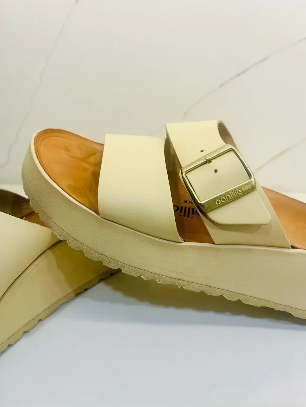 Papillio by Birkenstock Almina Platform Slide Sandals Ivory Leather
